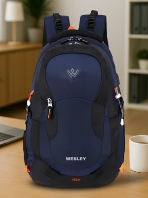 WESLEY Spartan Unisex Travel Rucksack hiking bag with Raincover & internal organiser 45 L Laptop Backpack(Blue, Black)