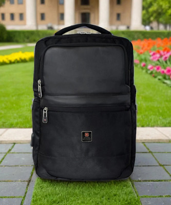 SWISS MILITARY Blackjack Black Laptop Backpack with Quick Access Pockets, USB Charging Port 22 L Backpack(Black)