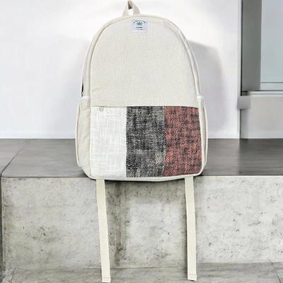 Onish Handmade Hemp Backpack, Cream with Multicolor Patch, Unisex Travel & College Bag 35 L Laptop Backpack(Multicolor)