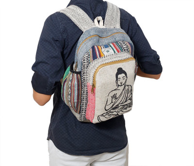 BUNNY BAZAR Natural Hemp Backpack with Buddha Print | Eco-Friendly Travel & Casual Bag 28 L Backpack(Multicolor)