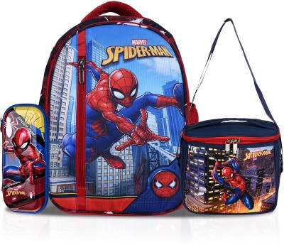 DISNEY Marvel Spider-Man School Bag-Lunch Bag-Pencil Box Combo|Set of 3|Multicolor 15 L Backpack(Multicolor)