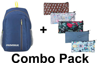 PROVOGUE Backpack + Pencil Pouch Combo (1 Backpack + 5 Pencil Pouch) 25 L Backpack(Blue)