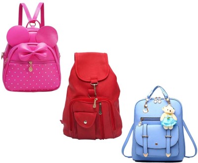 QUASHIMI COLLECTION HB-26-pnk-2in1+red-cmra+sky-blu-crn-pitthu-cmbo 6 L Backpack(Pink, Red, Blue)