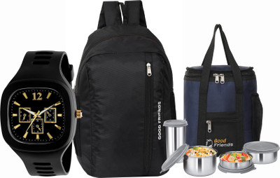 Good Friend Picnic Bag/College/Office/School/Travel/Unisex Bag & Lunch Bag/Watch Combo 25 L Backpack(Black)