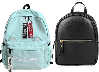 Shishtha A_CT_GRN_@_1 & backpack leather look black_22_abc 30 L Backpack(Green, Black)