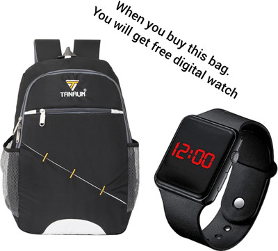 TANAUM Backpack For College School Travel Office bag with Reflective Logo&digital watch 22 L Laptop Backpack(Black)