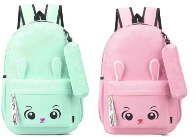 HouseOfCommon Women's PU Casual College Backpack Combo Green & Pink 10 L Backpack(Green, Pink)