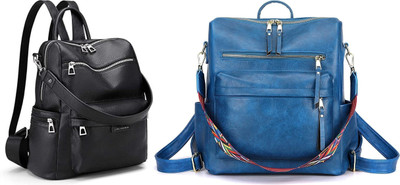 Spinsell Black Leather Backpack 25 L Trolley Laptop Backpack(Black, Blue)