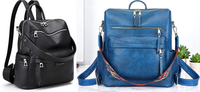 Spinsell Black Leather Backpack 25 L Trolley Laptop Backpack(Black, Blue)