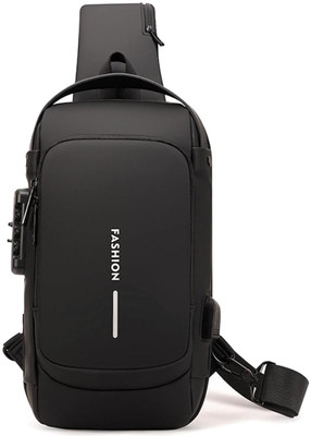 AweStuffs Crossbody Anti Theft Sling Bag Multipurpose Daypack with USB Charging point 15 L Backpack(Black)