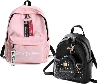 Shishtha Girls Trendy & Stylish Backpacks Combo 20 L Backpack(Pink, Black)