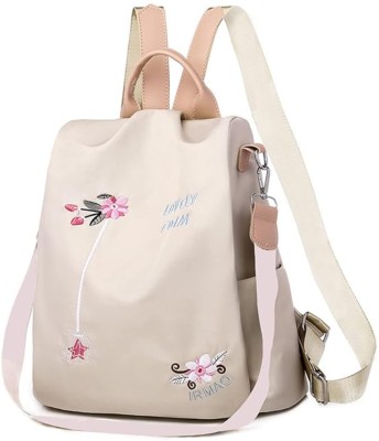 FLIXZONE Fashion 12L New Flower Embroidered Artistic National Style Capacity Bag 12 L Trolley Backpack(Beige)