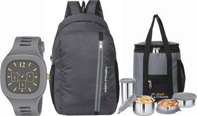 Good Friend Picnic Bag/College/Office/School/Travel/Unisex Bag & Lunch Bag/Watch Combo 25 L Backpack(Grey)