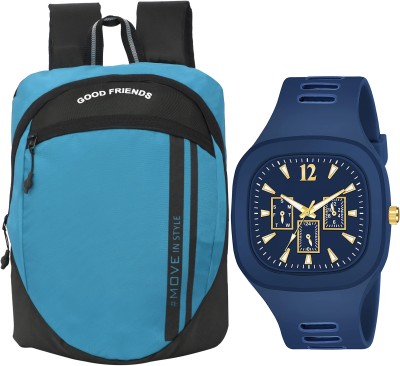Good Friend Stylish | Trending Backpack | School Bag | Watch Combo for Boys Kids Girl 24 L Backpack(Blue)