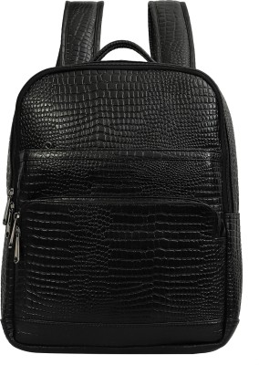 crystal shine Croco Leather Backpack 10 L Backpack(Black)