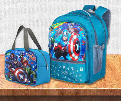 SAB Bags Cartoon Print Kids School Bag Combo with Lunch Bag Waterproof Backpack LKG–3 Std 30 L Backpack(Blue)