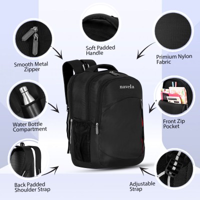 NAVELA 35L Casual Waterproof Laptop Bag/Backpack - 3 Compartments, Polyester Waterproof School Bag(Black, 21 L)