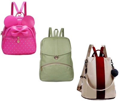 QUASHIMI COLLECTION BP-8-pnk-2in1+grn-psh-lck+crm-cntrst-ptti-pitthu-cmbo 6 L Backpack(Pink, Green, White)