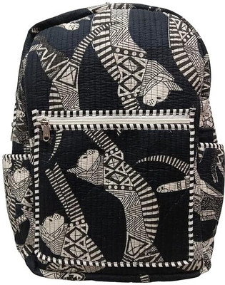 DORAYA Cotton Quilted Unisex | Hand Block Floral Printed Stylish Eco-Friendly Bag 20 L Backpack(Black)