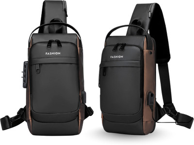 LUHI Sling Bag Stylish Waterproof Crossbody Bag Lock USB Charging Port for Men Women 6 L Backpack(Beige)