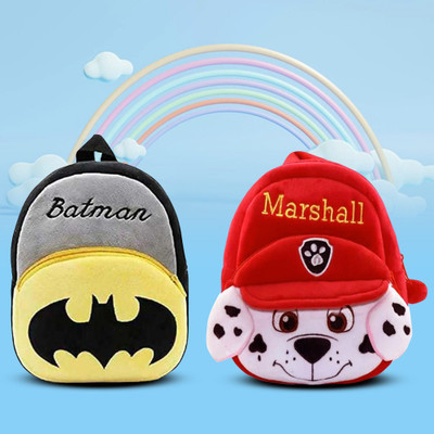 SPIRITED Combo Backpack Batman & Marshall Soft Velvet Kids School Bag Nursury Class To 5 14 L Backpack(Red)