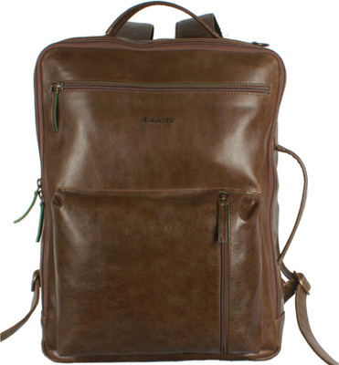 H HAANS - The Leather Store Patrick Olive Leather Backpack | Stylish, Durable, Multi-Compartment Use 5 L Backpack(Brown)
