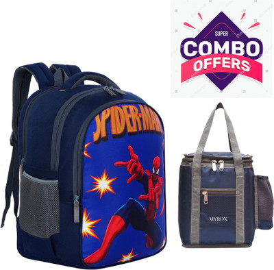 Myron Spiderman 1st/2nd/3rd/4th & 5th Std school bag and lunch bag for Boys & girls 35 L Backpack(Blue, Multicolor)