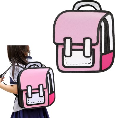 INKMILAN 2D Drawing Style Toon Bagpack 3D Jump Style Cartoon School Bag For Boys & Girls 4 L Backpack(Pink)