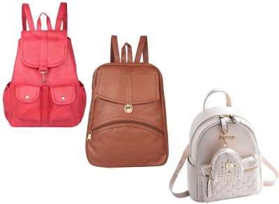 QUASHIMI COLLECTION BP-31-red-2bl+brwn-psh-lck+crm-kachua-pitthu-cmbo 6 L Backpack(Red, Brown, White)