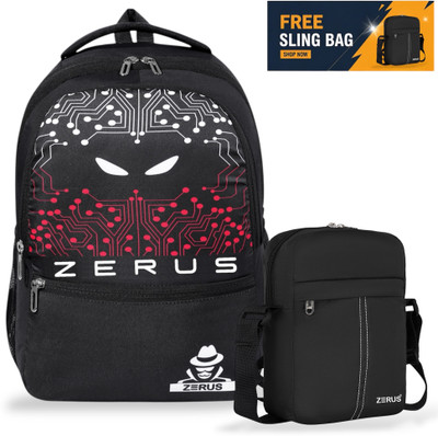 ZERUS Graphic Print School Bag Combo with Free Sling Bag for Boys Girls College Travel 30 L Laptop Backpack(Black)