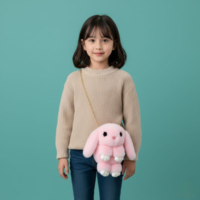 mahammad Trendy Pink Rabbit Soft Toy Bag for Girls | Adorable Kids Shoulder Sling Bag 4 L Backpack(Pink)