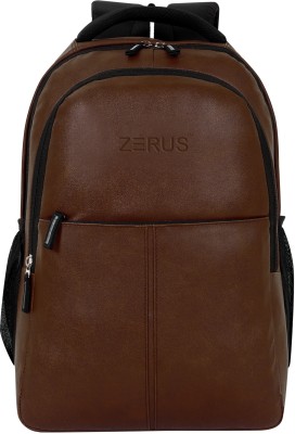 ZERUS PU Leather Backpack Water Resistant Anti Theft Laptop Backpack For men & Women 33 L Laptop Backpack(Brown)