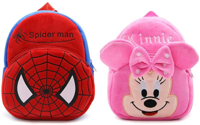 Aveek BM-combo of 2 red spiderman,pink minnie_636 12 L Backpack(Red, Pink)