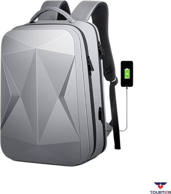 TOURTIER ABS Hard Shell Business Travel Daypack With USB Charging Port For Mam And Women 30 L Laptop Backpack(Silver)