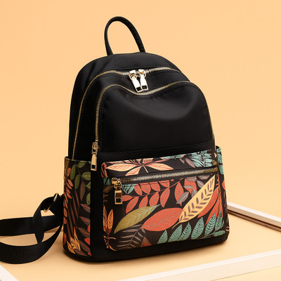 speginic Trendy Black Backpack with Colorful Leaf Print, Multi Pocket, Stylish & Durable 15 L Backpack(Black)