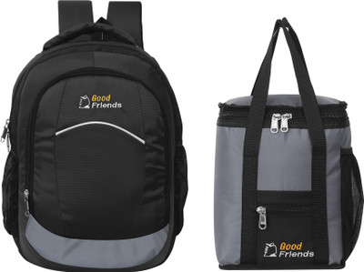 GOOD FRIENDS Combo Offer Lunch Bags & Backpack 30 L Laptop Backpack(Black, Grey)