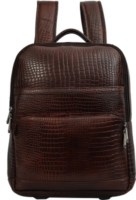 crystal shine Croco Leather Backpack 10 L Backpack(Brown)