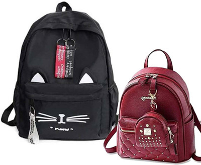 khatushyam collection BLACK FAISHION PARA & MAROON BATUIYA COMBOb 20 L Laptop Backpack(Black, Maroon)