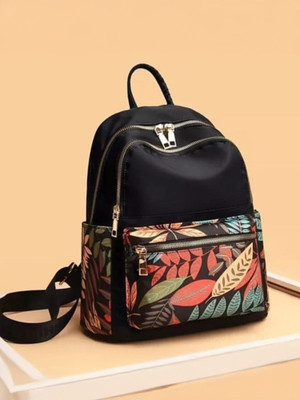 JAISOM Leaf Print College Bag For Women & Girls 15 L Backpack(Black)