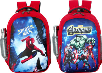 bayo Spiderman Avangers 2 pc combo Pre-School 47cm For 1st std-5th std school Bag 35 L Laptop Backpack(Red)