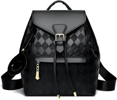 Stuber Patchwork Luxe PU Leather Backpack for Women & Girls | Trendy Rivet School Bag 1 L Backpack(Black)