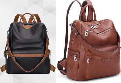 Spinsell Leather Backpacks For College And Office For Girls And Women 18 L Trolley Backpack(Black, Brown)