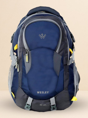 WESLEY Unisex Travel hiking laptop bag fits upto 17.3 inch with Raincover and internal organiser backpack Rucksack College bag 45 L Laptop Backpack(Grey, Blue)