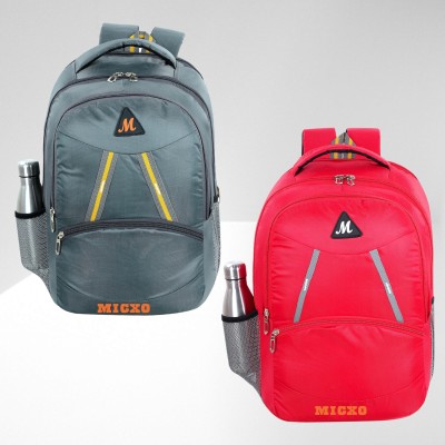 MICXO Large 35L Laptop Backpack Waterproof,Multipurpose, School combo pack of 2 35 L Laptop Backpack(Grey, Red)