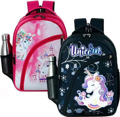newtal Pink & Black Unicorn Backpack Bag Pack of 2 30 L Backpack(Pink)