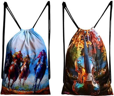 Fab C Grapnic Printed Drawstring Polyester Backpack for Sports/ Gym/Yoga/Casual 16 L Backpack(Blue)