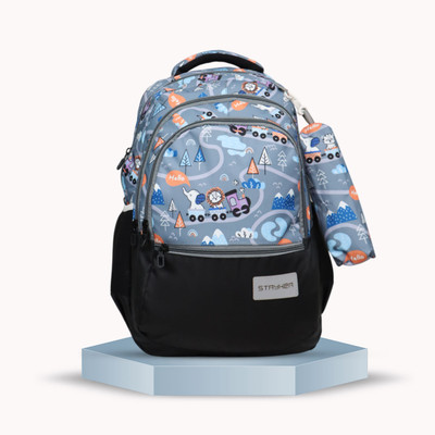 Stryker School Bags For Kids Casual College Bags For Boys & Girls | Printed School Bag 35 L Laptop Backpack(Grey, Black)