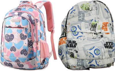 MishKav Light Pink Heart School Bag 35 L Backpack(Pink, White)