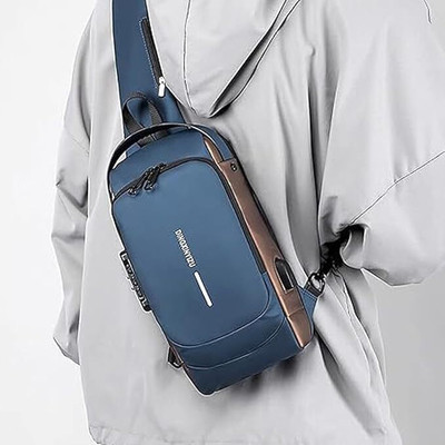 SKYTONE Anti Theft Unisex Waterproof Side Bag 5 L Backpack(Blue, Gold)