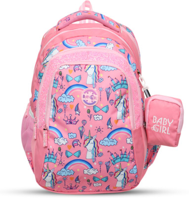 Baby Girl Pink Unicorn Rainbow Print Kids Backpack |Girls School Bag |Free Pouch with Bag 35 L Backpack(Pink)
